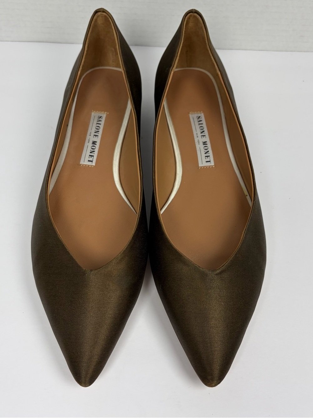 Salone Monet Bronze Satin Pointed Toe Flats Size 9.5